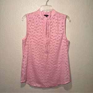 Ann Taylor Pink Ruffle Blouse Women’s M Sheer Sleeveless Career Top